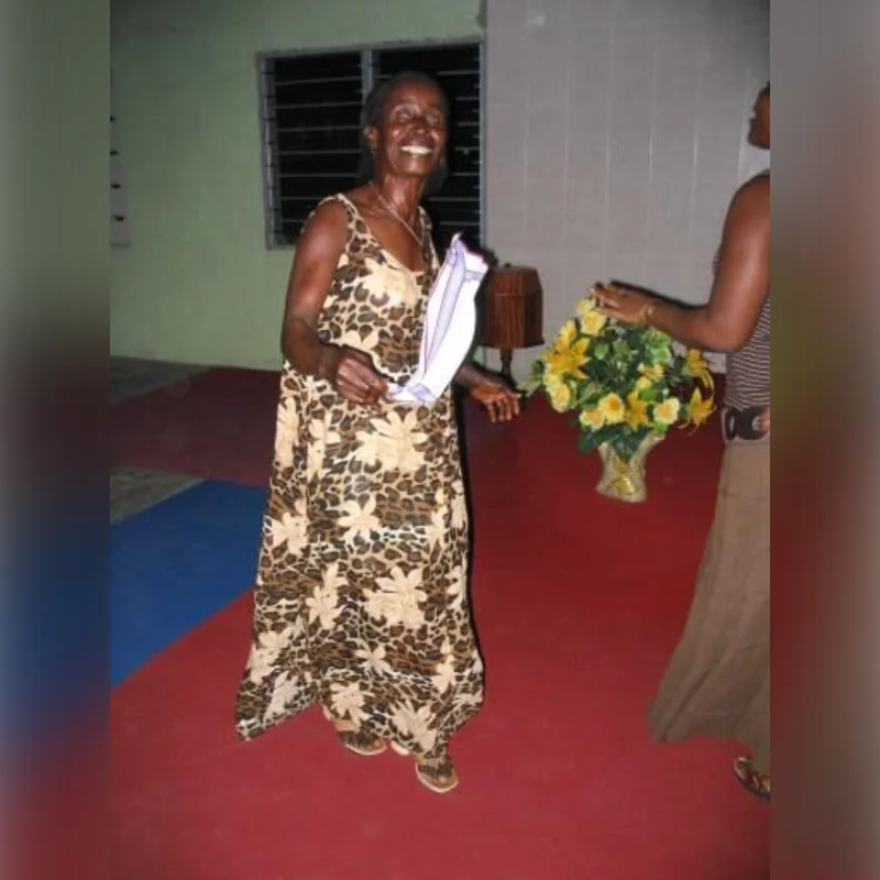 Agnes dancing and praising God after being healed from blindness in Tema, Ghana